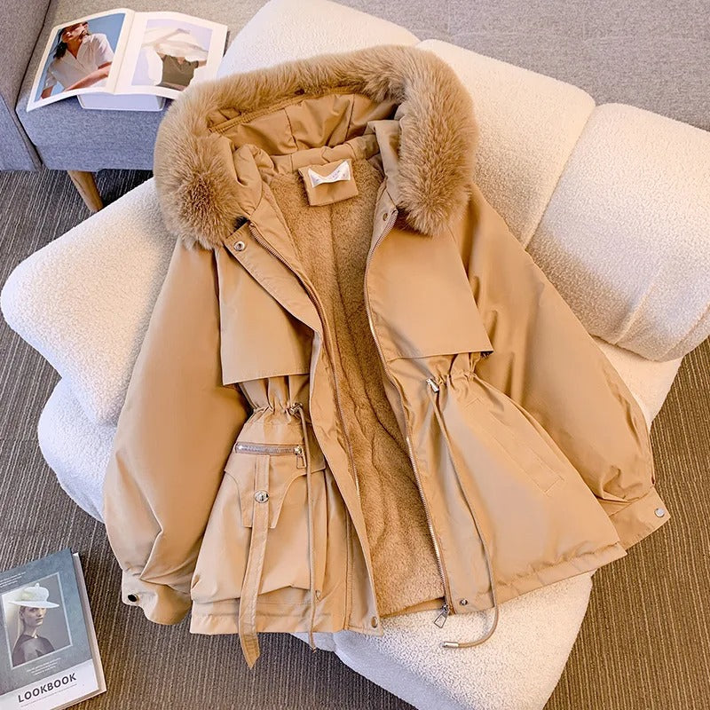 Soft fleece-lined hooded coat