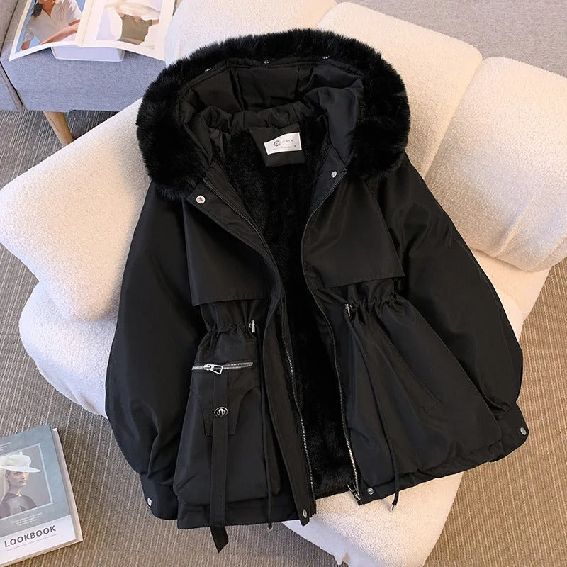 Soft fleece-lined hooded coat