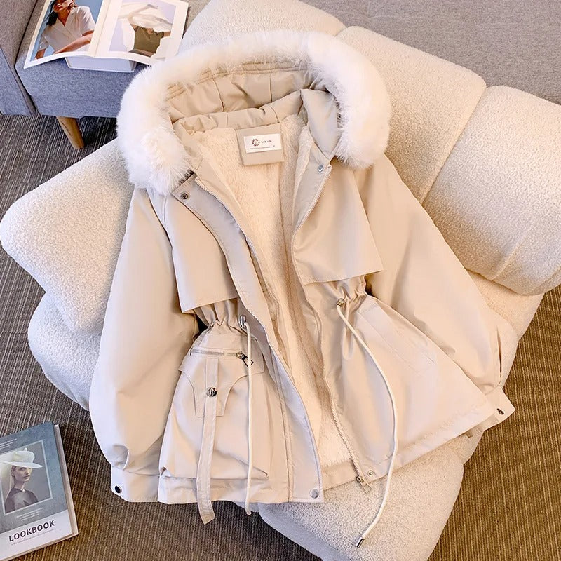 Soft fleece-lined hooded coat